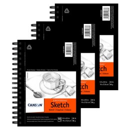 Canson Artist Series Universal Sketch Pad, Side Wire Binding, 100 Sheet, 5.5x8.5 inch, Pack of 3