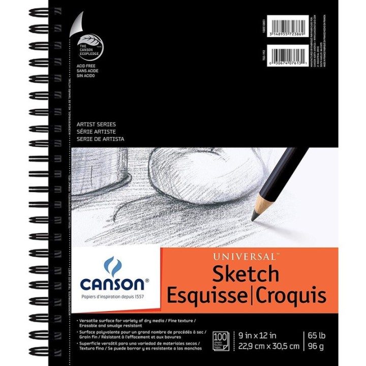 Canson Artist Series Universal Sketch Pad, Side Wire Binding, 100 Sheet, 9x12 inch, 1 Count
