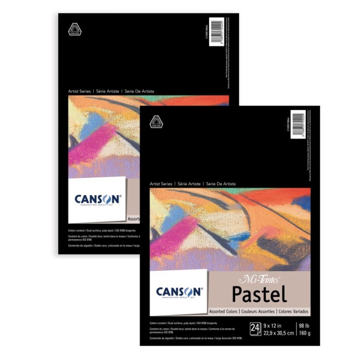 Canson Artist Series Mi-Teintes Pastel Pad, Assorted Colors, Foldover Binding, 24 Sheet, 9x12 inch, Pack of 2