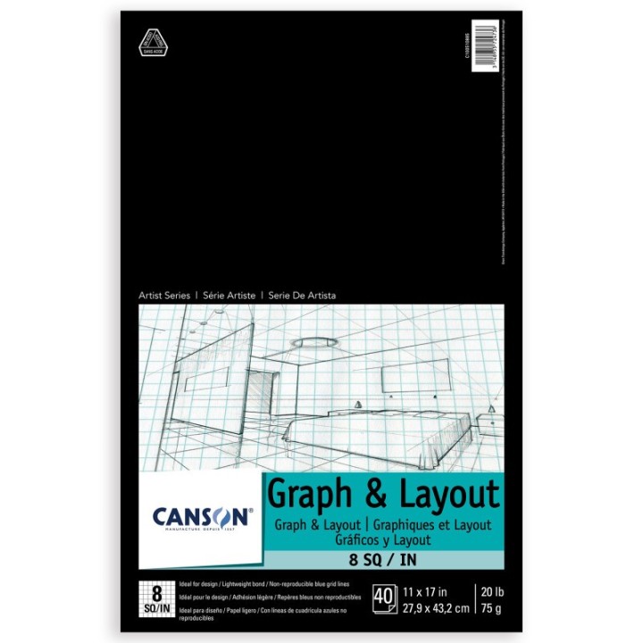 Canson Artist Series Graph & Layout Pad, Foldover Binding, 10 Sheet, 11x17 inch, 1 Count