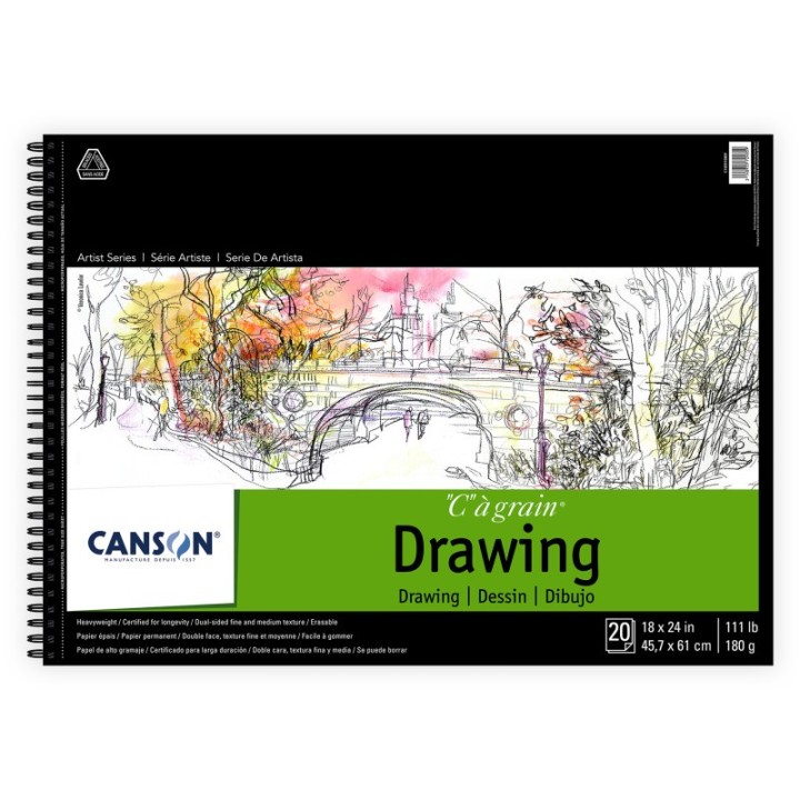 Canson Artist Series C à Grain Drawing Pad, Side Wire Binding, 20 Sheet, 18x24 inch, 1 Count