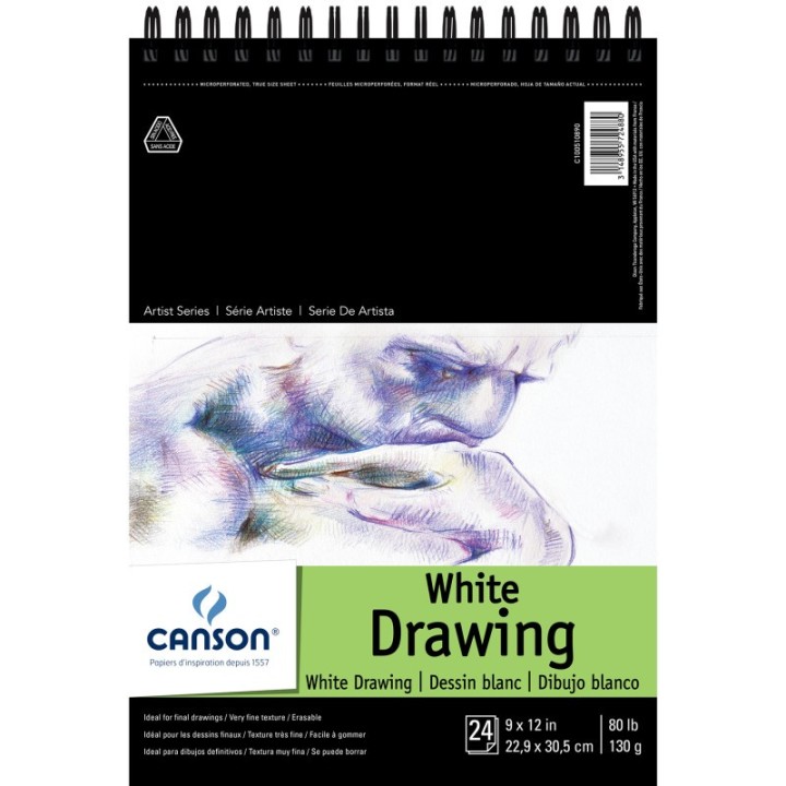 Canson Artist Series Drawing Pad, Bright White, Top Wire Binding, 24 Sheet, 9x12 inch, 1 Count