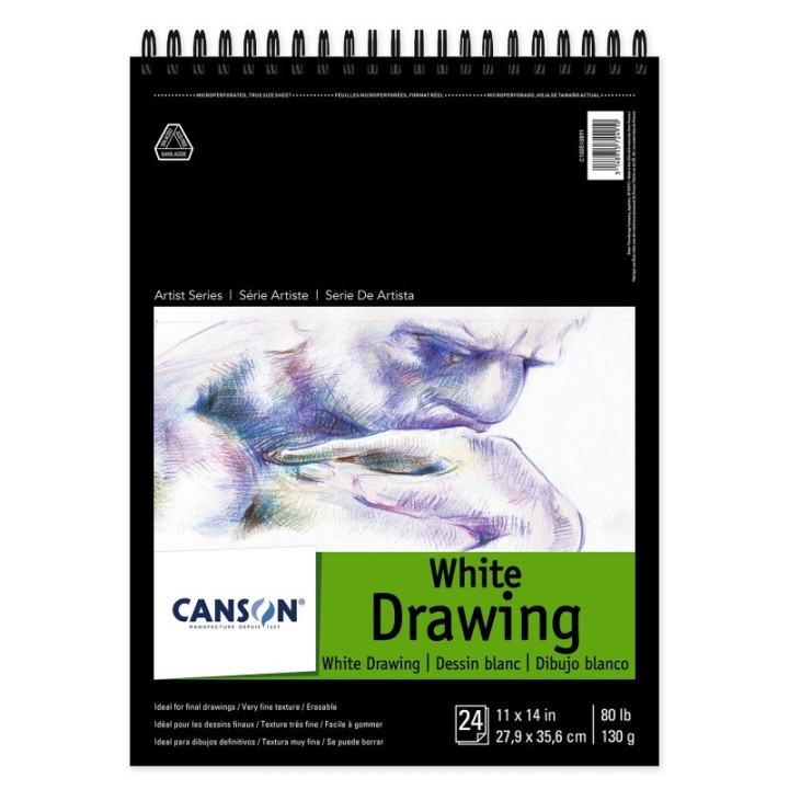 Canson Artist Series Drawing Pad, Bright White, Top Wire Binding, 24 Sheet, 11x14 inch, 1 Count