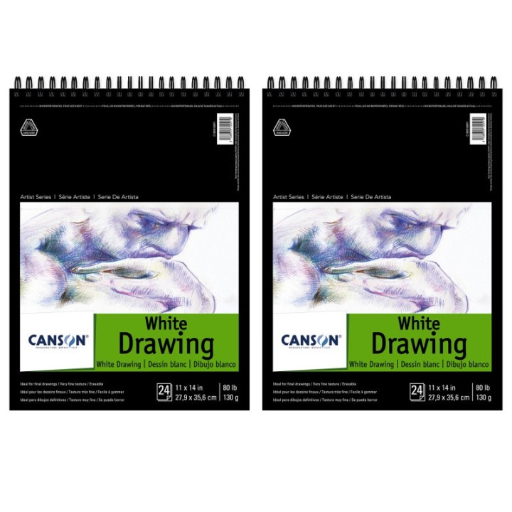 Canson Artist Series Drawing Pad, Bright White, Top Wire Binding, 24 Sheet, 11x14 inch, Pack of 2