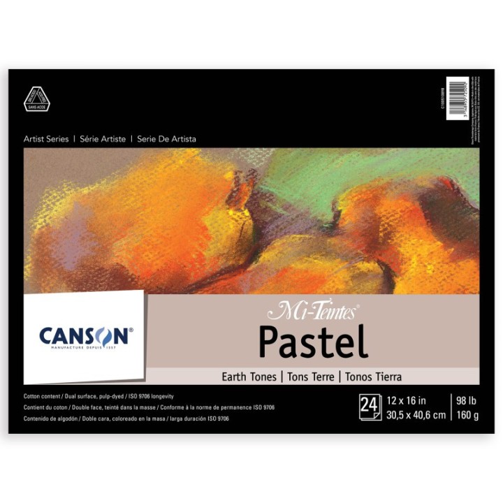 Canson Artist Series Mi-Teintes Pastel Pad, Earth Tones, Foldover Binding, 24 Sheet, 12x16 inch, 1 Count