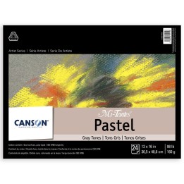 Canson Artist Series Mi-Teintes Pastel Pad, Gray Tones, Foldover Binding, 24 Sheet, 12x16 inch, 1 Count