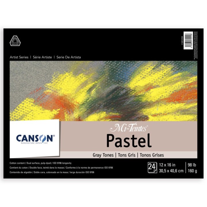 Canson Artist Series Mi-Teintes Pastel Pad, Gray Tones, Foldover Binding, 24 Sheet, 12x16 inch, 1 Count