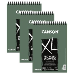 Canson XL Series Drawing Pad, Recycled, Top Wire Binding, 60 Sheet, 9x12 inch, Pack of 3