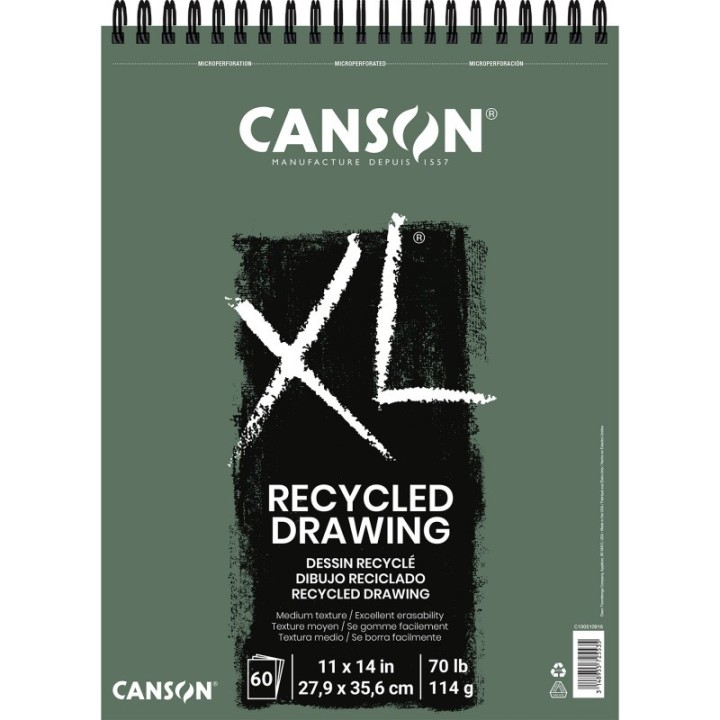 Canson XL Series Drawing Pad, Recycled, Top Wire Binding, 60 Sheet, 11x14 inch, 1 Count