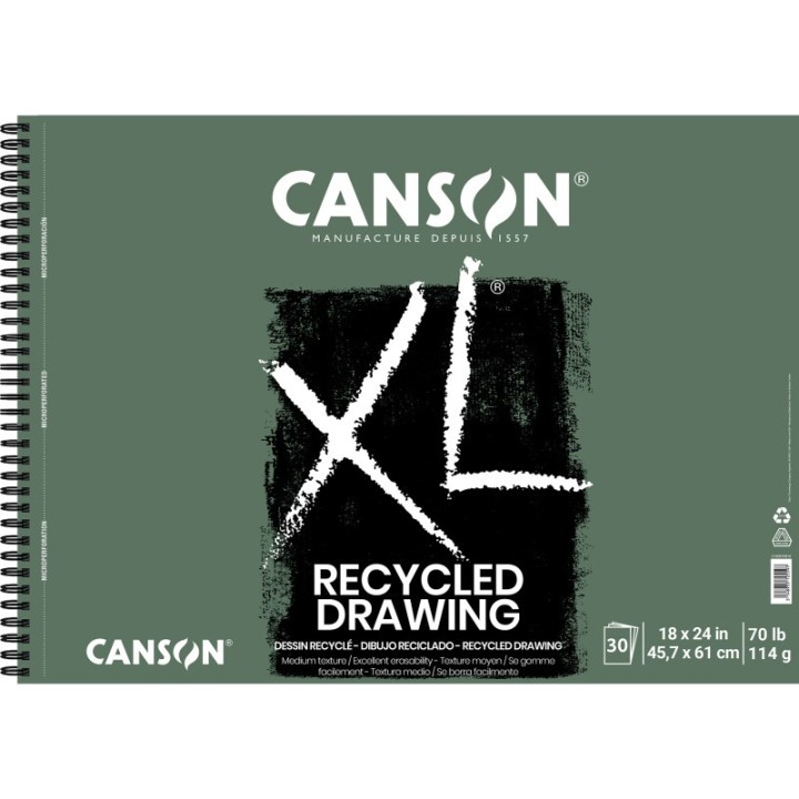 Canson XL Series Drawing Pad, Recycled, Side Wire Binding, 30 Sheet, 18x24 inch, 1 Count