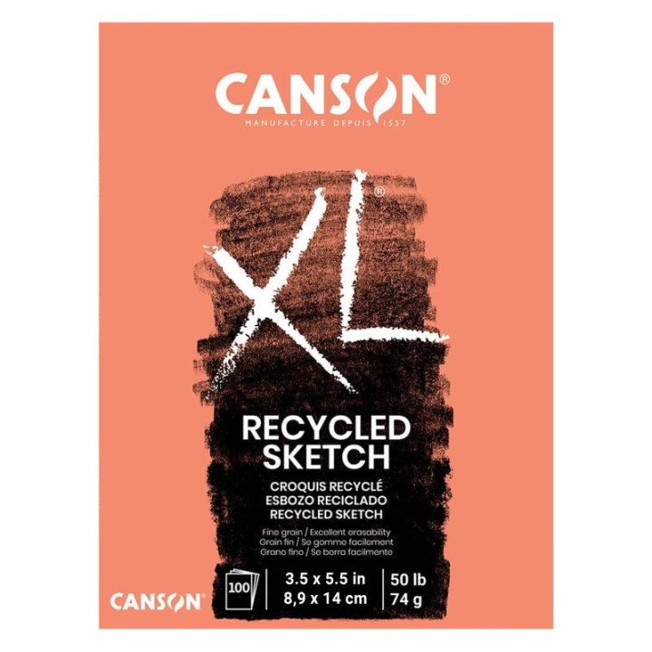Canson XL Series Sketch Pad, Recycled, Foldover Binding, 100 Sheet, 3.5x5.5 inch, 1 Count