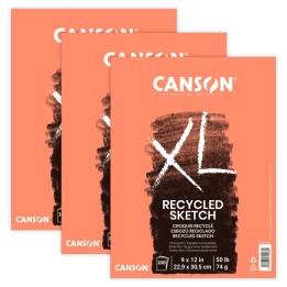 Canson XL Series Sketch Pad, Recycled, Foldover Binding, 100 Sheet, 9x12 inch, Pack of 3