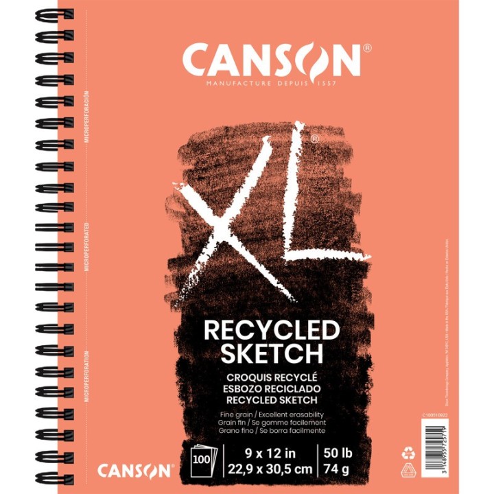 Canson XL Series Sketch Pad, Recycled, Side Wire Binding, 100 Sheet, 9x12 inch, 1 Count