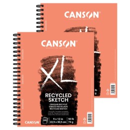 Canson XL Series Sketch Pad, Recycled, Side Wire Binding, 100 Sheet, 9x12 inch, Pack of 2