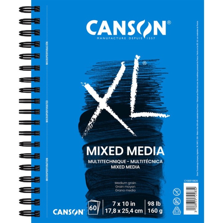 Canson XL Series Mixed Media Pad, Side Wire Binding, 60 Sheet, 7x10 inch, 1 Count