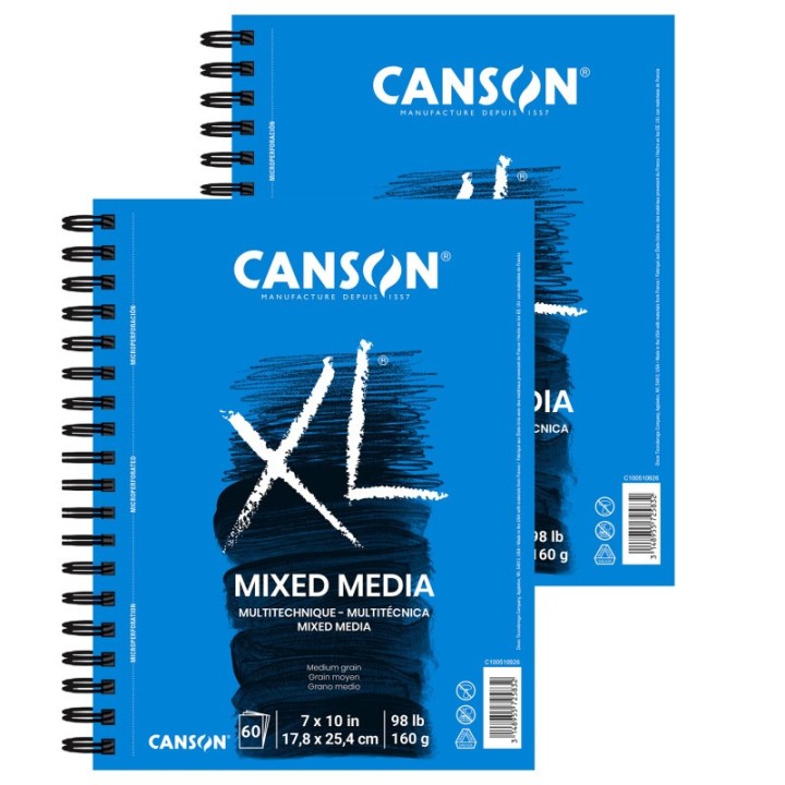Canson XL Series Mixed Media Pad, Side Wire Binding, 60 Sheet, 7x10 inch, Pack of 2