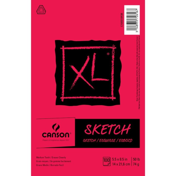 Canson XL Series Sketch Pad, Foldover Binding, 100 Sheet, 5.5x8.5 inch, 1 Count