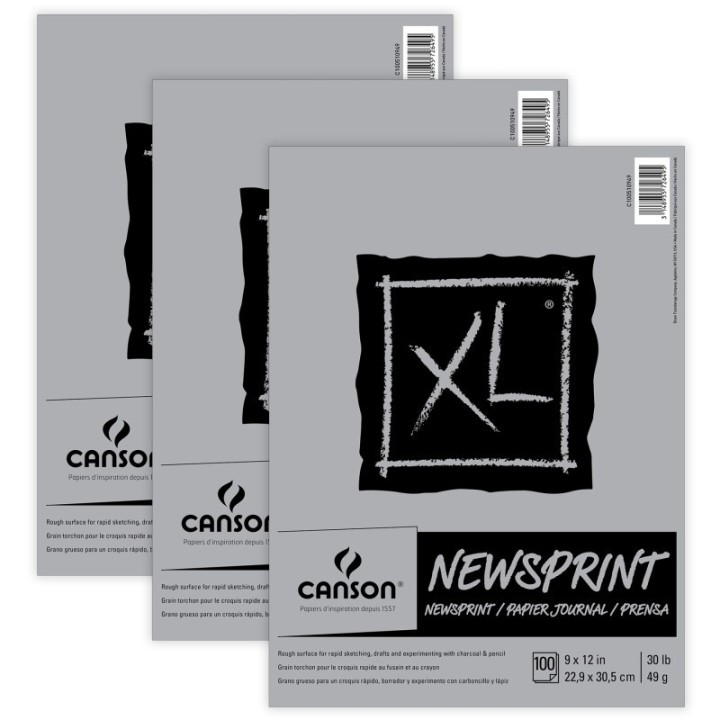 Canson XL Series Newsprint Pad, Tape Binding, 100 Sheet, 9x12 inch, Pack of 3