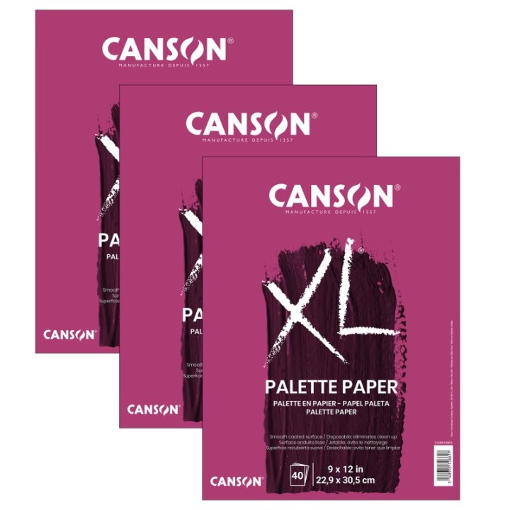 Canson XL Series Palette Pad, Foldover Binding, 40 Sheet, 9x12 inch, Pack of 3