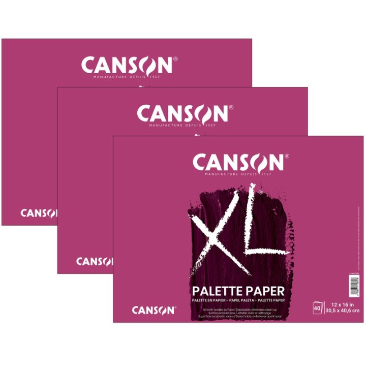 Canson XL Series Palette Pad, Foldover Binding, 40 Sheet, 12x16 inch, Pack of 3