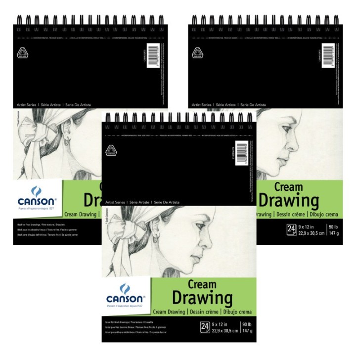 Canson Artist Series Drawing Pad, Top Wire Binding, 24 Sheet, 9x12 inch, Pack of 3