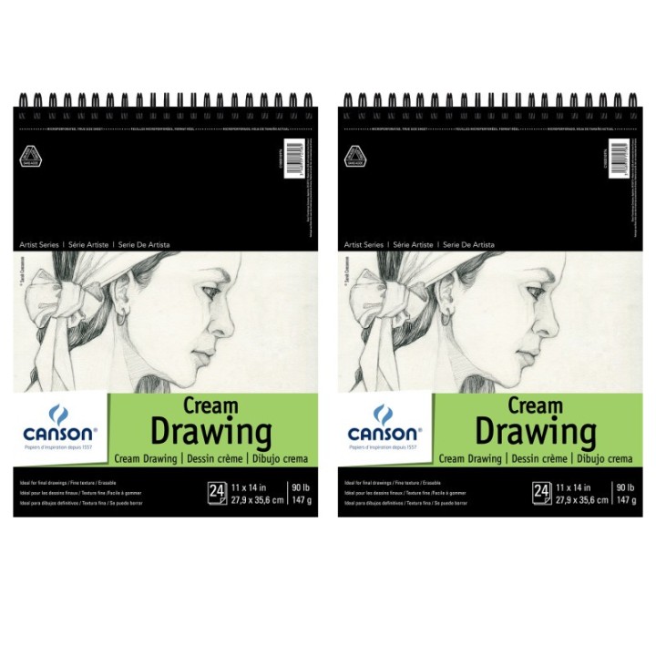 Canson Artist Series Drawing Pad, Cream Tone, Top Wire Binding, 24 Sheet, 11x14 inch, Pack of 2