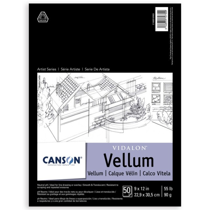Canson Artist Series Vidalon Vellum Pad, Translucent, Foldover Binding, 50 Sheet, 9X12 inch, 1 Count