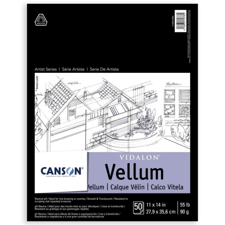 Canson Artist Series Vidalon Vellum Pad, Translucent, Foldover Binding, 50 Sheet, 11X14 inch, 1 Count