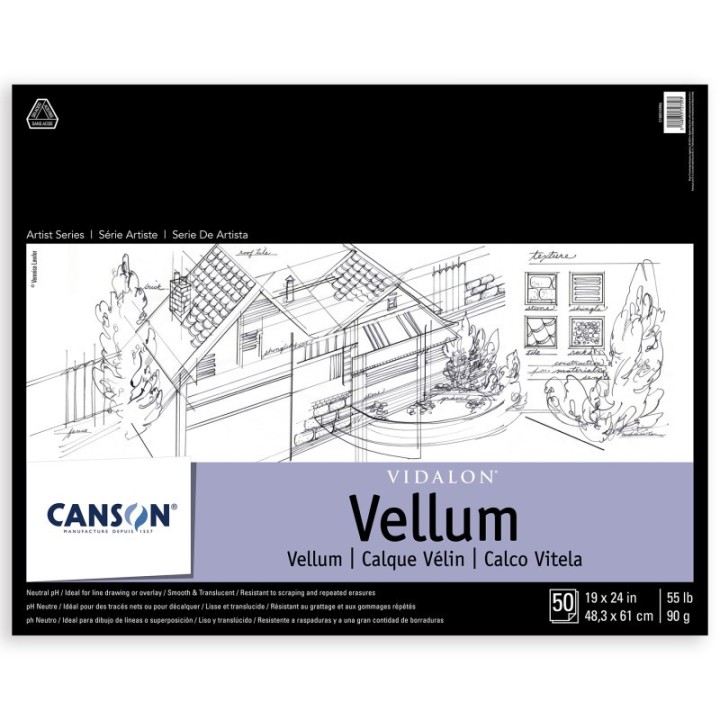 Canson Artist Series Vidalon Vellum Pad, Translucent, Foldover Binding, 50 Sheet, 19X24 inch, 1 Count