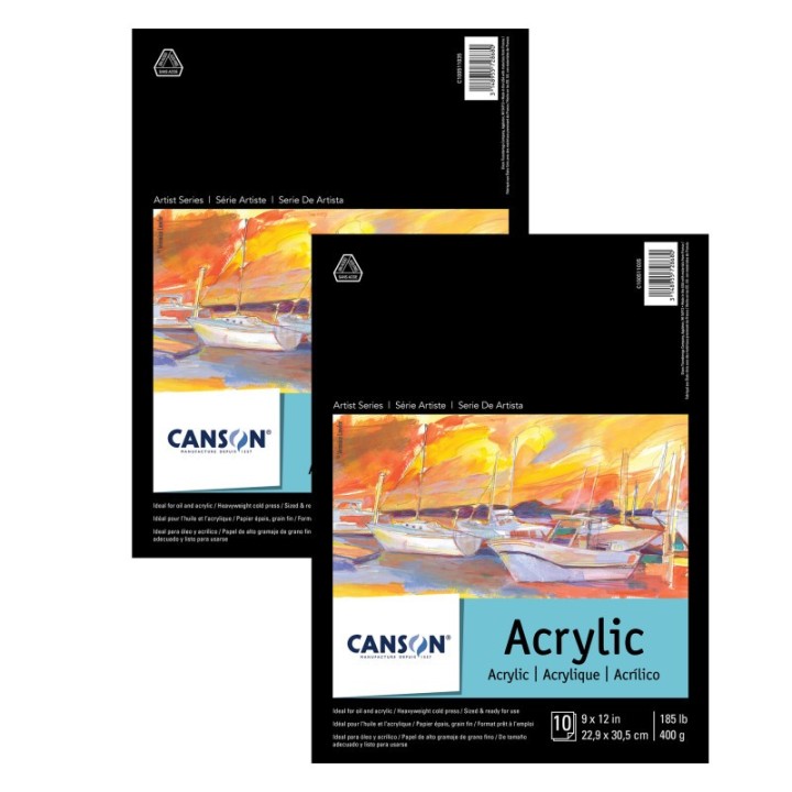 Canson Artist Series Acrylic Pad, Foldover Binding, 10 Sheet, 9x12 inch, Pack of 2