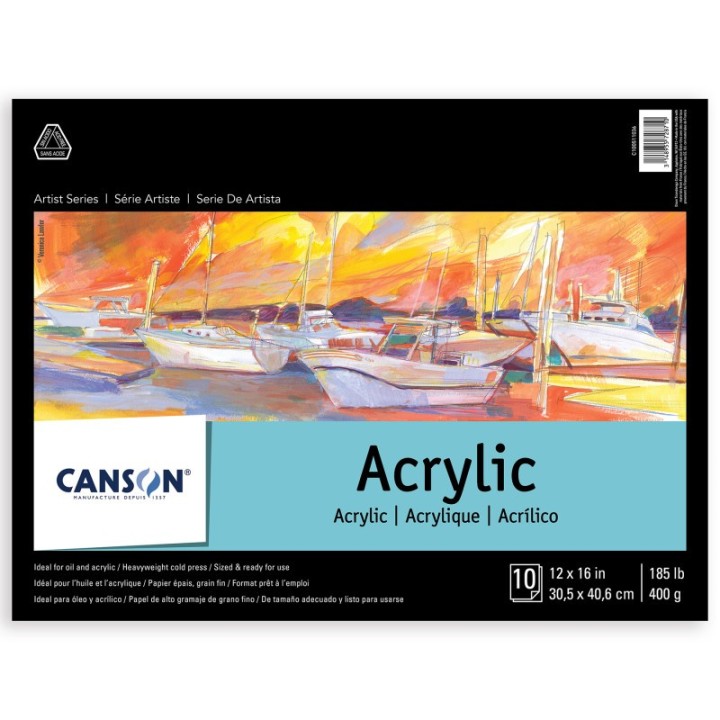 Canson Artist Series Acrylic Pad, Foldover Binding, 10 Sheet, 12x16 inch, 1 Count