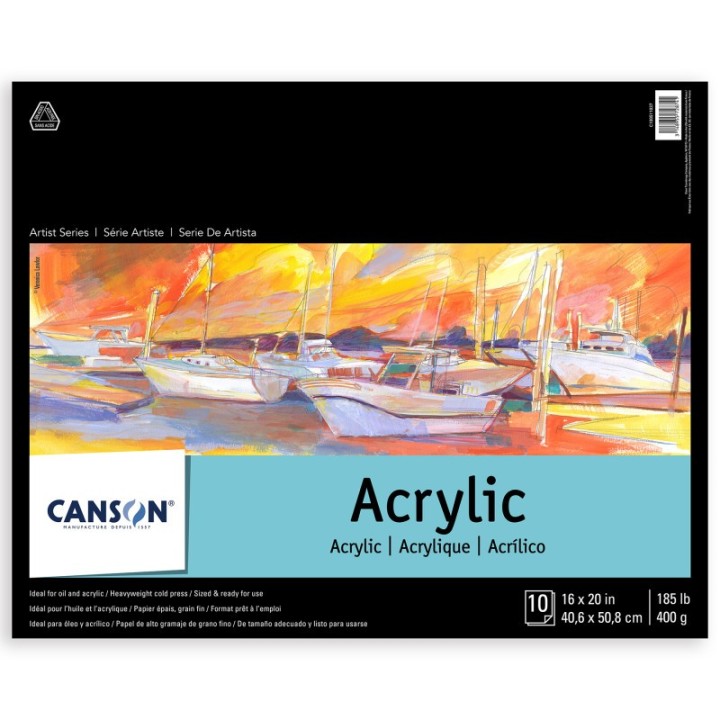 Canson Artist Series Acrylic Pad, Foldover Binding, 10 Sheet, 16x20 inch, 1 Count