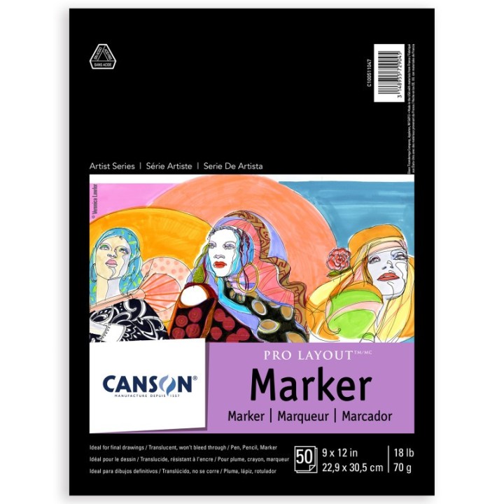 Canson Artist Series Pro Layout Marker Pad, Foldover Binding, 50 Sheet, 9x12 inch, 1 Count