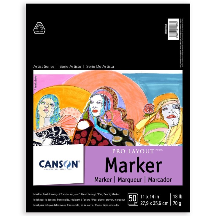 Canson Artist Series Pro Layout Marker Pad, Foldover Binding, 50 Sheet, 11X14 inch, 1 Count