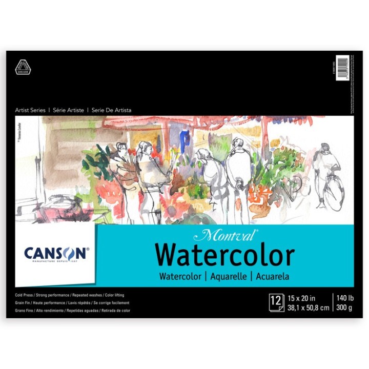 Canson Artist Series Montval Watercolor Pad, Foldover Binding, Foldover Binding, 12 Sheet, 15x20 inch, 1 Count