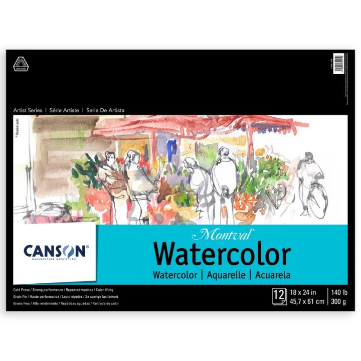Canson Artist Series Montval Watercolor Pad, Foldover Binding, Foldover Binding, 12 Sheet, 18x24 inch, 1 Count