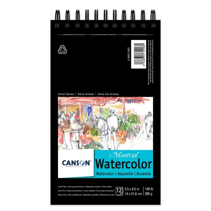 Canson Artist Series Montval Watercolor Pad, Top Wire Binding, 12 Sheet, 5.5x8.5 inch, 1 Count