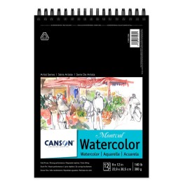 Canson Artist Series Montval Watercolor Pad, Top Wire Binding, 12 Sheet, 9x12 inch, 1 Count