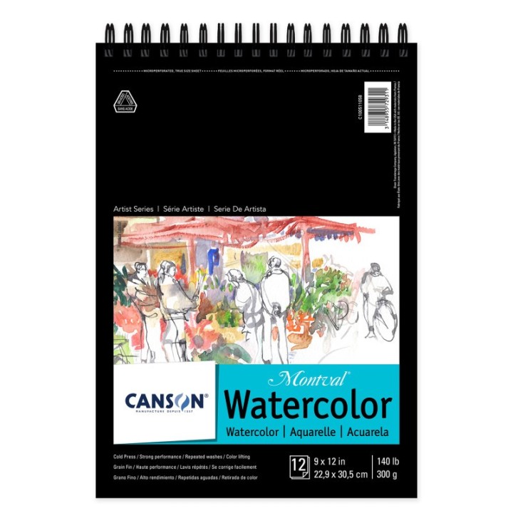 Canson Artist Series Montval Watercolor Pad, Top Wire Binding, 12 Sheet, 9x12 inch, 1 Count