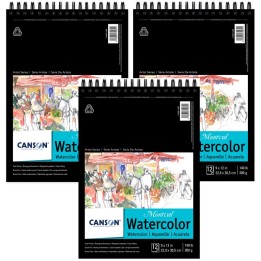 Canson Artist Series Montval Watercolor Pad, Top Wire Binding, 12 Sheet, 9x12 inch, Pack of 3
