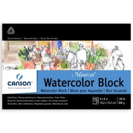 Canson Artist Series Montval Watercolor Block, Foldover Binding, 15 Sheet, 4x6 inch, 1 Count