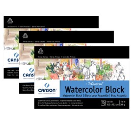 Canson Artist Series Montval Watercolor Block, Foldover Binding, 15 Sheet, 4x6 inch, Pack of 3