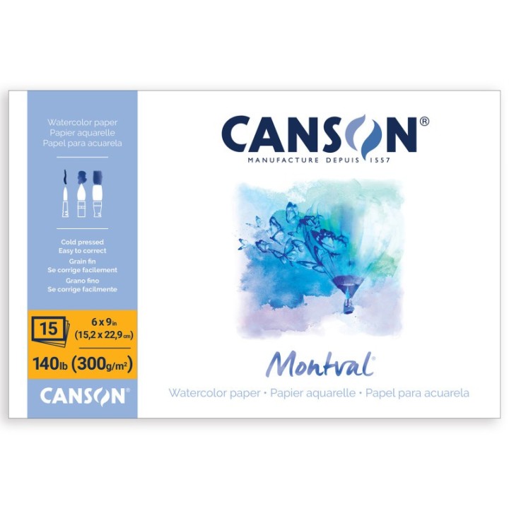 Canson Artist Series Montval Watercolor Block, Foldover Binding, 15 Sheet, 6x9 inch, 1 Count