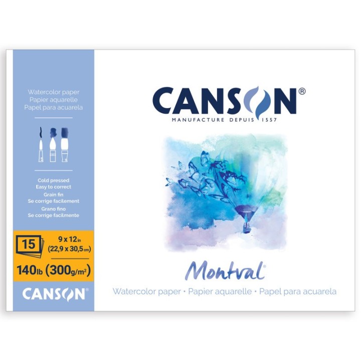 Canson Artist Series Montval Watercolor Block, Foldover Binding, 15 Sheet, 9x12 inch, 1 Count