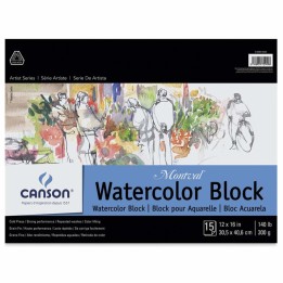 Canson Artist Series Montval Watercolor Block, Foldover Binding, 15 Sheet, 12x16 inch, 1 Count