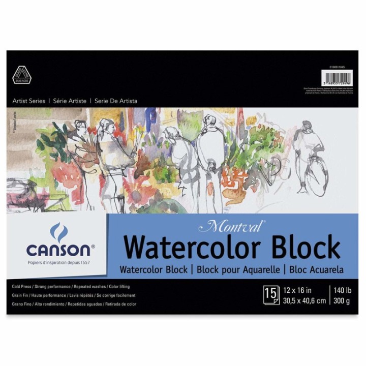 Canson Artist Series Montval Watercolor Block, Foldover Binding, 15 Sheet, 12x16 inch, 1 Count