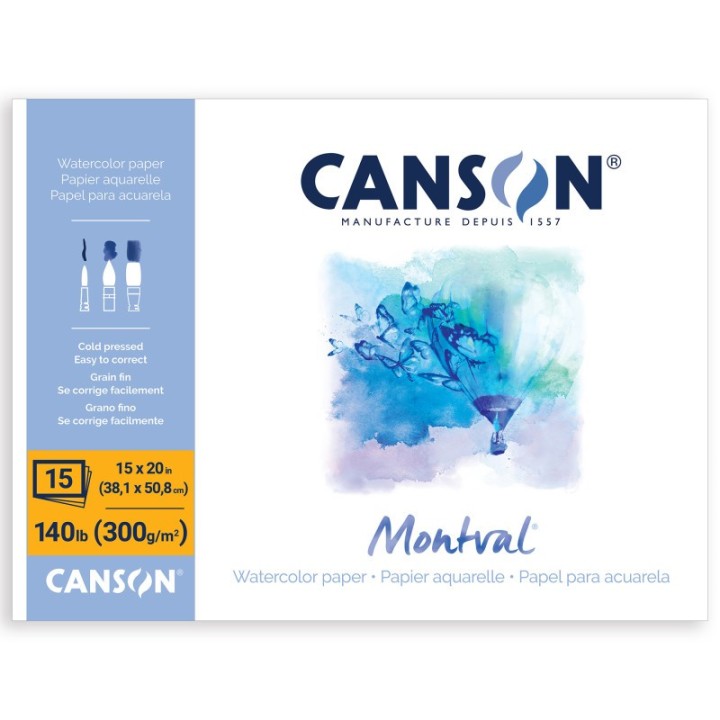 Canson Artist Series Montval Watercolor Block, Foldover Binding, 15 Sheet, 15x20 inch, 1 Count