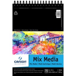 Canson Artist Series Mixed Media Pad, Top Wire Binding, 20 Sheet, 9x12 inch, 1 Count
