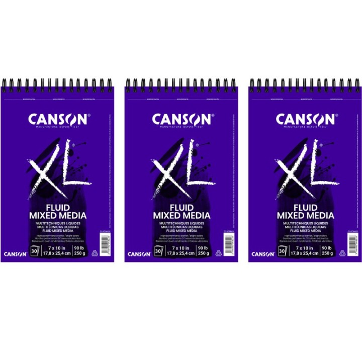 Canson XL Series Mixed Media Pad, Top Wire Binding, 30 Sheet, 7x10 inch, Pack of 3