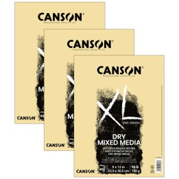 Canson XL Series Mixed Media Pad, Natural Tone, Foldover Binding, 10 Sheet, 9x12 inch, Pack of 3
